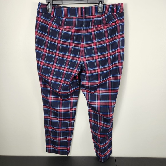 Talbots Hampshire Ankle Pants Black Red Blue Check Plaid Wool Blend 12 Petite - Picture 2 of 9